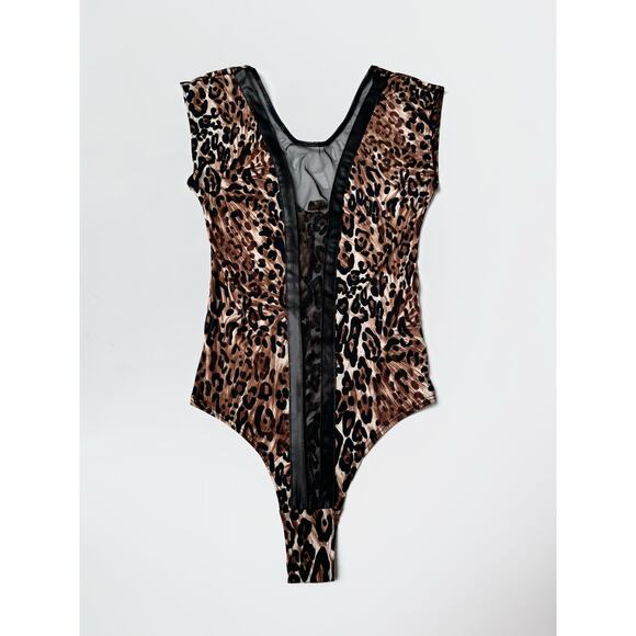Arden B Tops - Arden B. Vintage 90's USA Made Bodysuit Cheetah Print Mesh Front Split Small